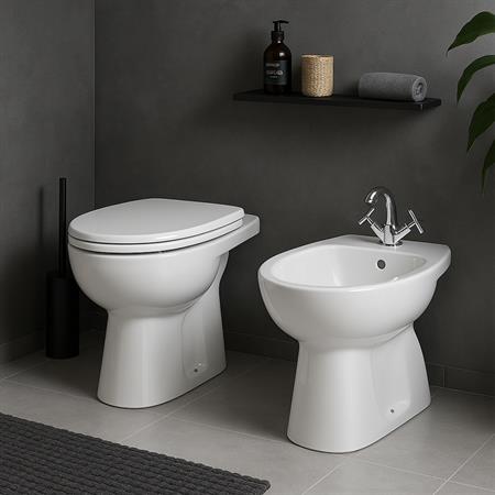Coppia sanitari vaso bidet e coprivaso universale rallentato geberit colibri a terra