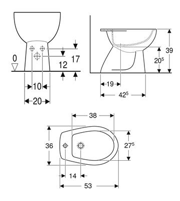 Coppia sanitari vaso bidet e coprivaso universale tradizionale geberit colibri scarico a parete