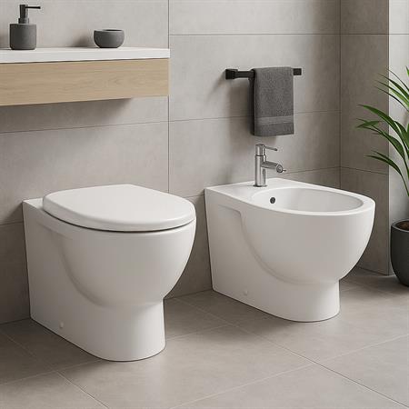 Coppia sanitari vaso bidet e coprivaso rallentato globo bowl a terra