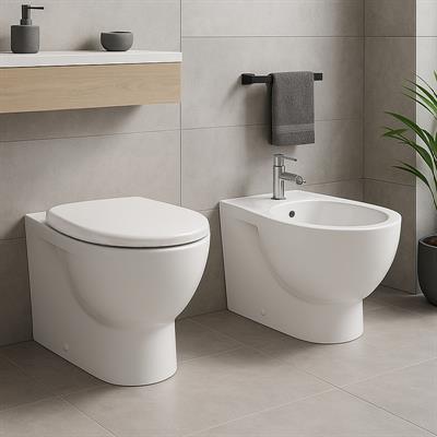 Coppia sanitari vaso bidet e coprivaso rallentato globo bowl a terra