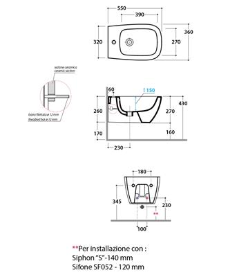Bidet globo genesis gns09 55x36 bianco lucido sospeso
