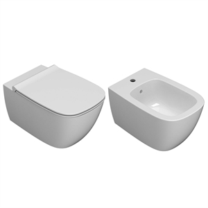 COPPIA SANITARI VASO BIDET E COPRIVASO RALLENTATO GLOBO GENESIS SOSPESI 55X36 SENZABRIDA