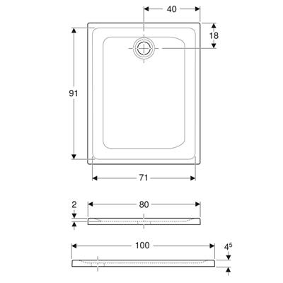 Piatto doccia geberit 45 rettangolare 80x100 in ceramica h 4,5 cm