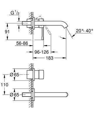 Miscelatore lavabo a muro grohe essence 19408001 taglia m cromato