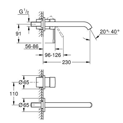 Miscelatore lavabo a muro grohe essence 29193001 taglia l cromato