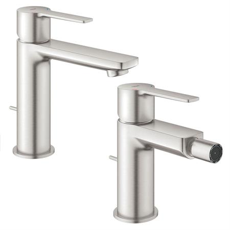 VENDITA SET MISCELATORI GROHE LINEARE LAVABO E BIDET TAGLIA S SATINATO SUPER STEEL