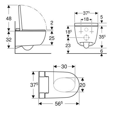 Vaso bidet geberit aquaclean alba 146.350.01.1 rimfree sospeso bianco lucido