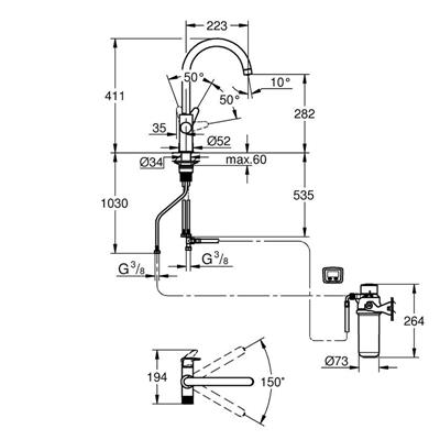 Miscelatore lavello grohe blue pure startcurve 30593000 con sistema filtrante