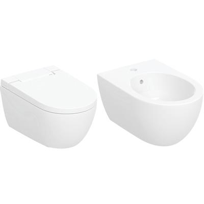 Coppia sanitari geberit vaso alba con coprivaso rallentato e bidet acanto sospesi