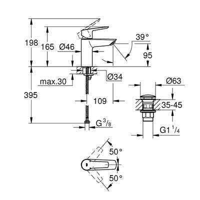 Miscelatore lavabo grohe start 235502432 taglia s nero opaco