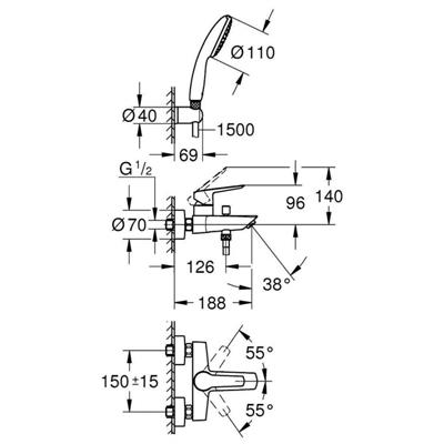 Miscelatore vasca esterno grohe start 25283002 con doccetta cromato