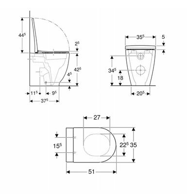 Vaso geberit acanto 500.824.00.1 rimfree filomuro a terra con coprivaso soft-close