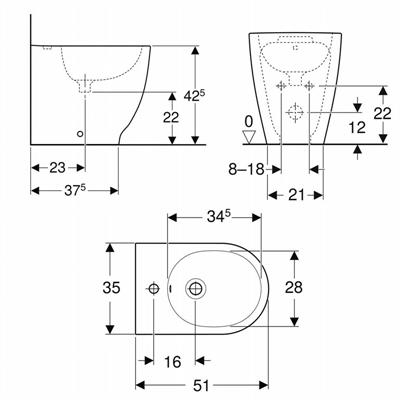 Bidet geberit acanto 500.603.01.2 bianco filomuro a terra