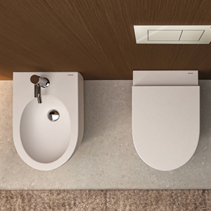 COPPIA SANITARI VASO BIDET E COPRIVASO RALLENTATO GEBERIT ICON A TERRA RIMFREE