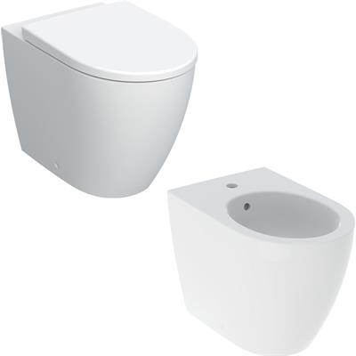 Coppia sanitari vaso bidet e coprivaso rallentato geberit icon bianco opaco a terra rimfree