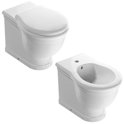 Coppia sanitari vaso bidet e coprivaso tradizionale globo paestum a terra