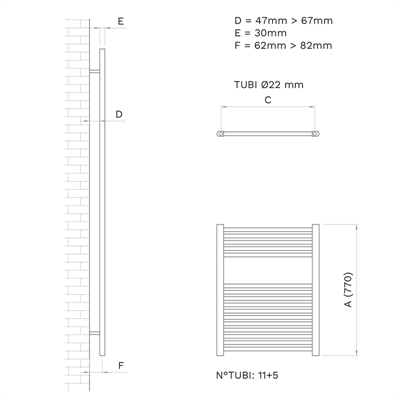 Termoarredo bagno elettra digitale h 770 l 500 interasse 450 mm bianco lucido