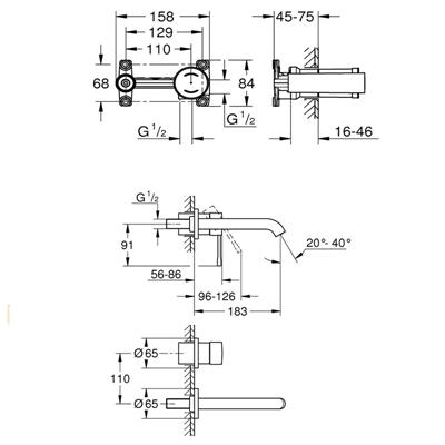 Miscelatore lavabo a muro grohe essence 19408001 cromato con corpo incasso