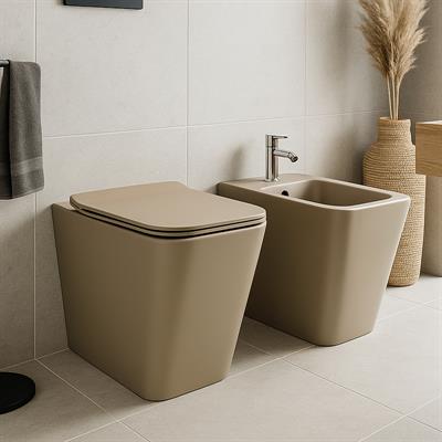 Coppia sanitari vaso bidet e coprivaso rallentato globo incantho castagno opaco a terra