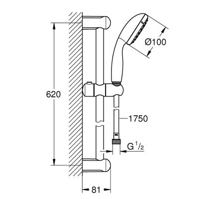 Saliscendi doccia grohe vitalio go 110 a getto fisso 26196000 cromato