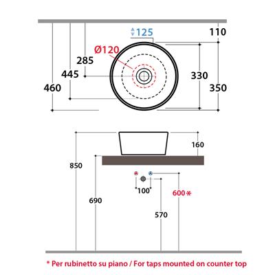 Lavabo da appoggio globo forty3 fo035ru in ceramica rugiada opaco