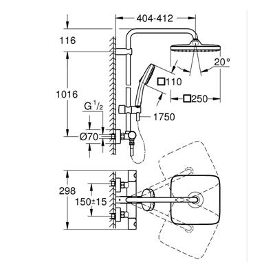Colonna doccia grohe tempesta system 250 cube 26689001 termostatica cromata