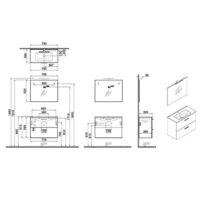Mobile bagno sospeso vitra mia 80 cm antracite lucido