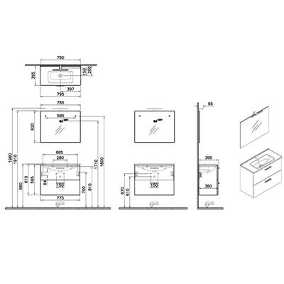 Mobile bagno sospeso vitra mia 80 cm bianco lucido