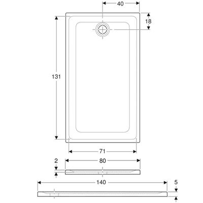 Piatto doccia geberit 45 rettangolare 80x140 in ceramica h 4,5 cm