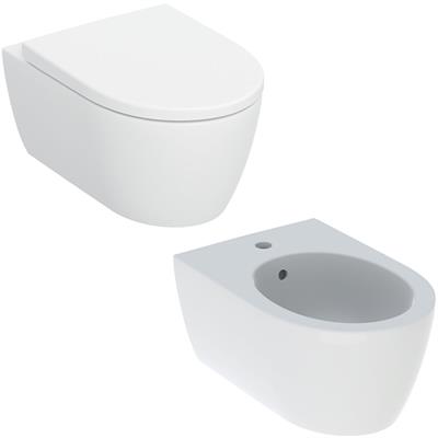 Coppia sanitari vaso bidet e coprivaso rallentato geberit icon bianco opaco sospesi turboflush