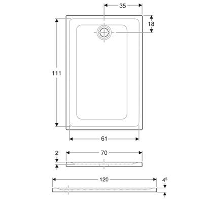 Piatto doccia geberit 45 rettangolare 70x120 in ceramica h 4,5 cm