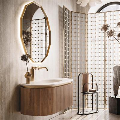 Mobile bagno sospeso moon 100 cm oro satinato e noce canaletto