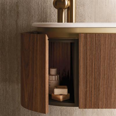 Mobile bagno sospeso moon 100 cm oro satinato e noce canaletto