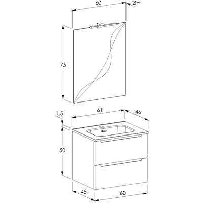 Mobile bagno sospeso dalia 60 cm bianco neve opaco