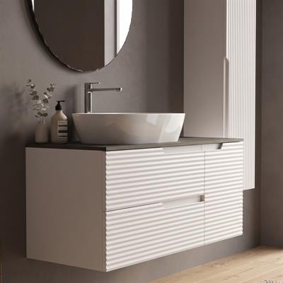 Mobile bagno sospeso iris 120 cm con colonna bianco neve e top grigio lava