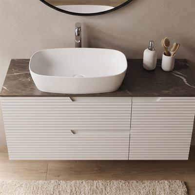 Mobile bagno sospeso iris 120 cm con colonna bianco neve e top grigio lava