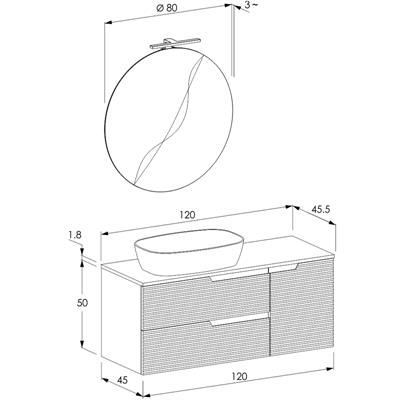 Mobile bagno sospeso iris 120 cm con colonna bianco neve e top grigio lava