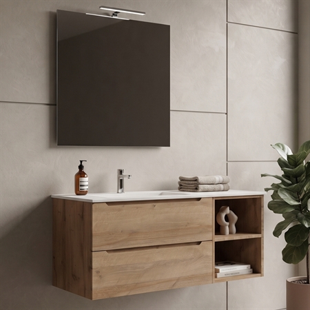 Mobile bagno sospeso dalia 120 cm rovere effetto legno con vano a giorno dx