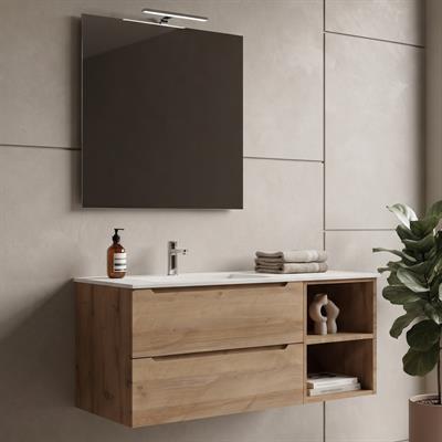 Mobile bagno sospeso dalia 120 cm rovere effetto legno con vano a giorno dx