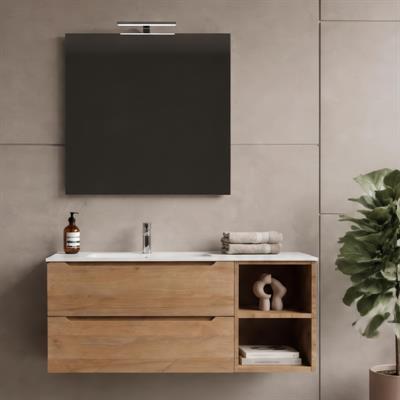 Mobile bagno sospeso dalia 120 cm rovere effetto legno con vano a giorno dx
