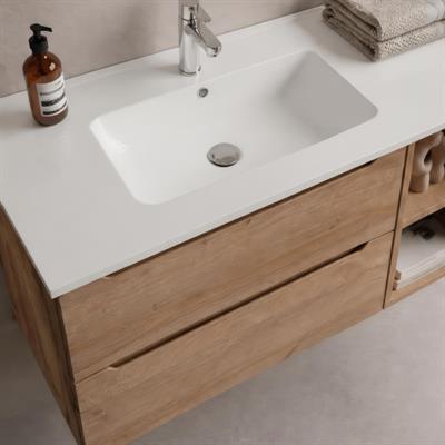 Mobile bagno sospeso dalia 120 cm rovere effetto legno con vano a giorno dx