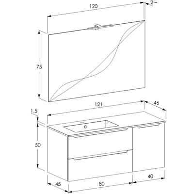 Mobile bagno sospeso dalia 120 cm rovere effetto legno con vano a giorno dx