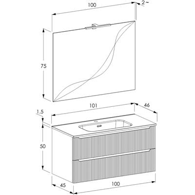 Mobile bagno sospeso selene 100 cm sabbia