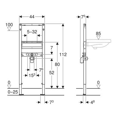 Modulo geberit duofix 111.266.00.2 per lavabo 112 cm in acciaio versione compatta