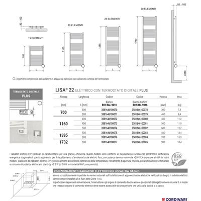 Termoarredo bagno cordivari lisa 22 plus h 1732 l 500 interasse 550 mm bianco