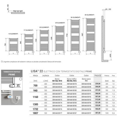 Termoarredo bagno cordivari lisa 22 prime h 1160 l 450 interasse 550 mm bianco