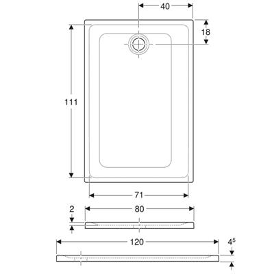 Piatto doccia geberit 45 rettangolare 80x120 in ceramica h 4,5 cm