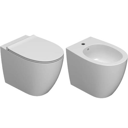 VENDITA COPPIA SANITARI VASO BIDET E COPRIVASO RALLENTATO GLOBO 4ALL A TERRA 54X36 SENZABRIDA