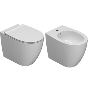 COPPIA SANITARI VASO BIDET E COPRIVASO RALLENTATO GLOBO 4ALL A TERRA 54X36 SENZABRIDA