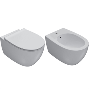 COPPIA SANITARI VASO BIDET E COPRIVASO RALLENTATO GLOBO 4ALL SOSPESI 54X36 SENZABRIDA